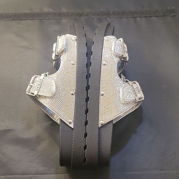 BRAND NEW GUESS GLASS STONES RHINESTONE SLIDE SANDALS - Picture 9 of 16